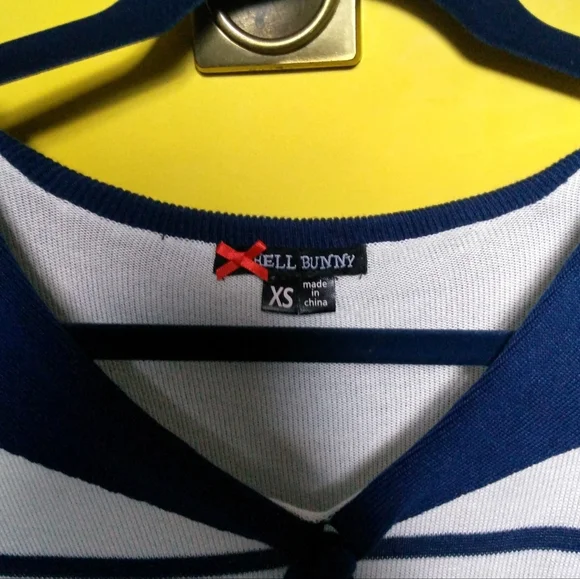 Hell Bunny Blue and White Striped Sailor Top⚓ - Picture 2 of 5